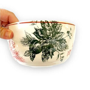 Toile Green Red Holiday Theme‎ Serving Bowl Dip Bowl Poinsettia Coastal Grandma